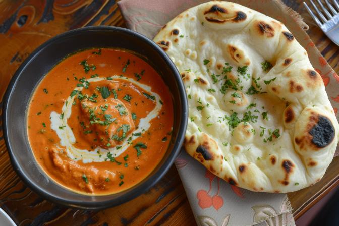 AI midjourney created butter chicken and naan