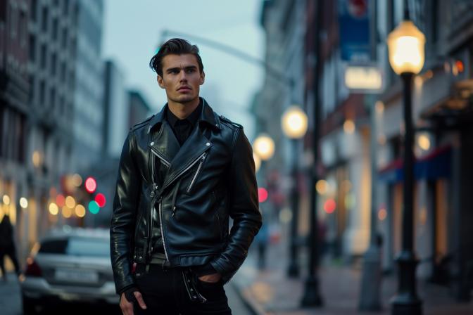 midjourney image example fashion mens leather jacket 2